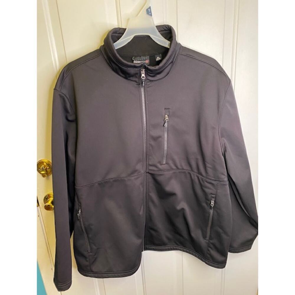Swiss‎ Tech Jacket Men 3XL Black Solid Full Zip Long Sleeve Zipped Pocket
